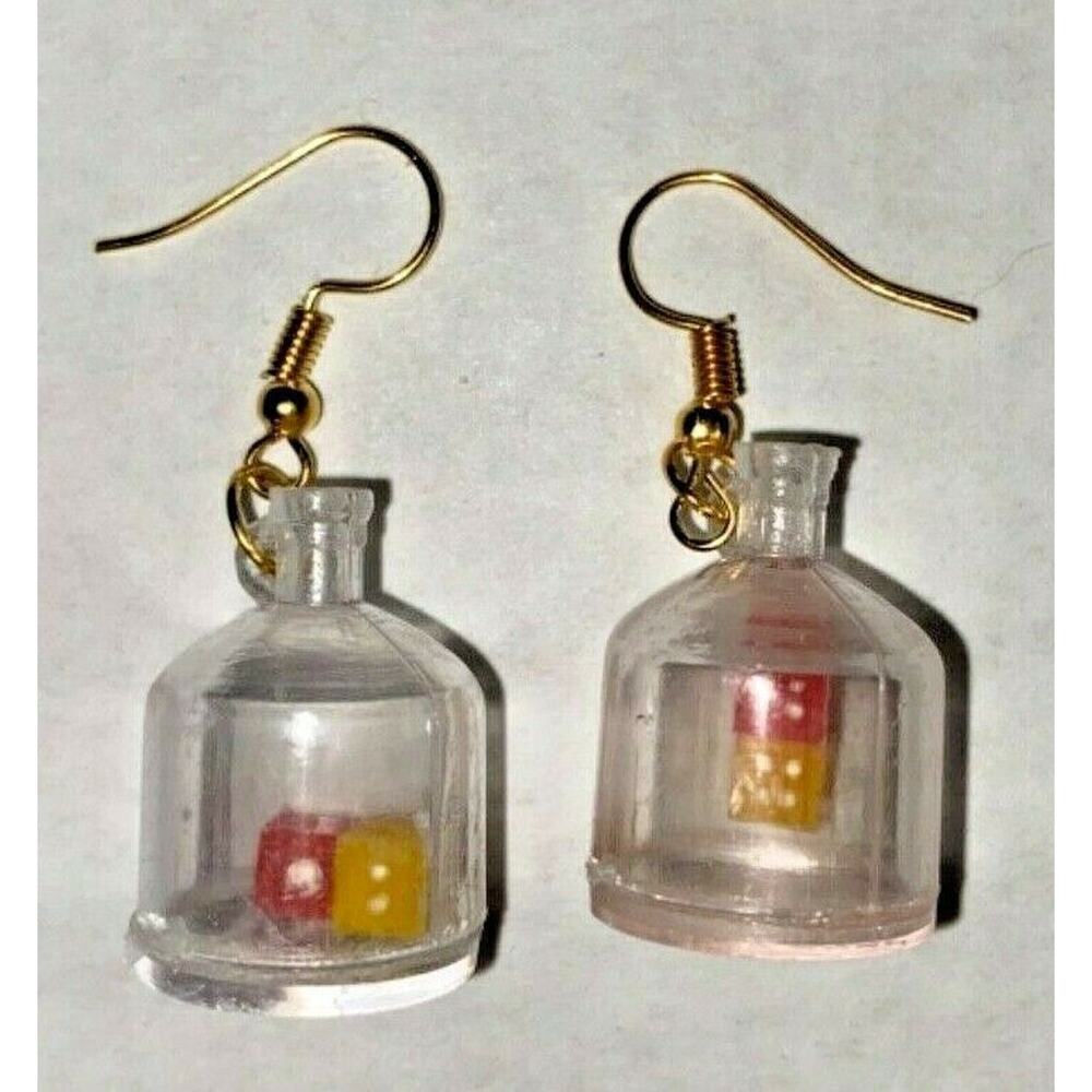 Vintage Mini Dice Charm Earrings Yellow‎ And Red From New Old Stock C1